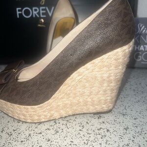 Michael Kors Brown and Cream Wedge Espadrilles